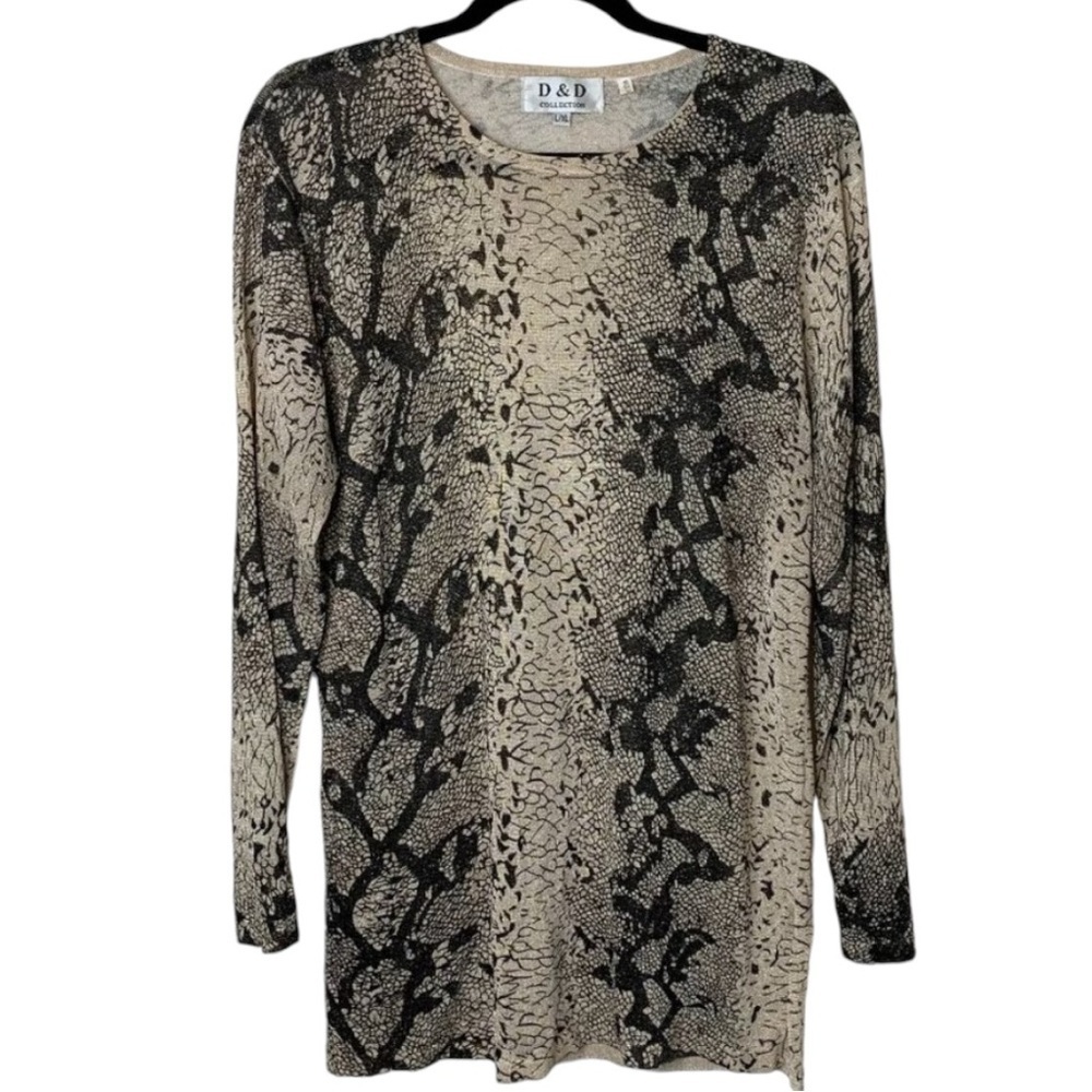 Women's D&D Collection Top Y2K 2000s 90s Vtg Animal Print Long Sleeve Size L/XL
